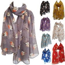 CHRISTMAS BIRD Scarf Watercolour Robins Print Ladies Womens Fashion Large Wrap 