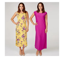 Antthony Designs 2 Print & Plain Sleeveless Maxi Dresses Orchid/Ochre Size S 