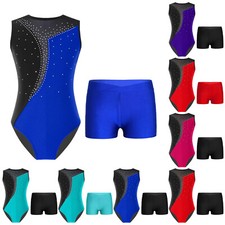 Girls Sleeveless Sparkle Gymnastics Leotard and Shorts 2Pcs Dance Unitard Outfit