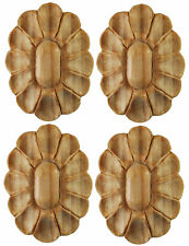 Wooden Flower Furniture Onlays, Set of 4 Applique Medallions Carved Pine PGX424