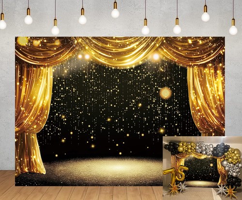 Black gold backdrop curtains - gold,