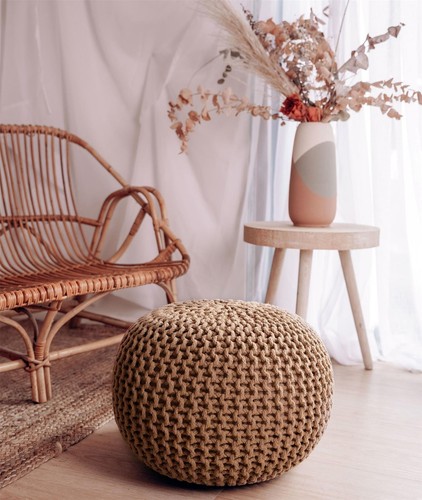 Chunky knitted pouffe braided - knitted,