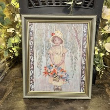 Vintage Needlepoint Girl With