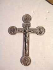 VINTAGE VATICAN HOLY SPIRIT ARMS OF DOVE LARGE CROSS SILVER TONE/PEWTER?