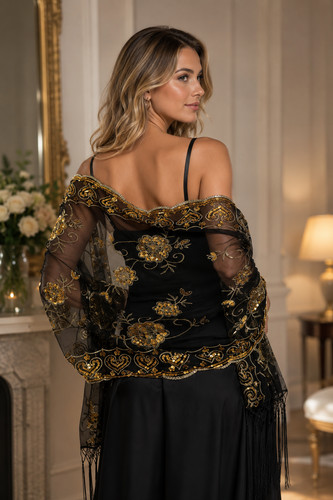Sequin floral sheer shawl - sequin,