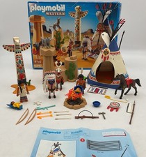 Playmobil 5247 Western Native American Indian Camp With Totem Pole Wigwam 1989