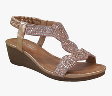 LADIES WEDGE HEEL SANDALS.  DIAMANTE FEATURE. CHAMPAGNE COLOUR. SIZE 7 OR UK 40.