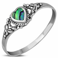 Sterling Silver 925 Ring- Ethnic Heart- Abalone- Sea Shell- Multiple Sizes