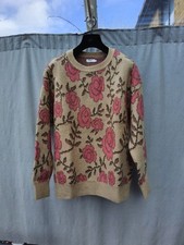 Cotton Traders Beige Pink Jacquard Floral Knit Soft Jumper UK 20 New