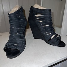 River Island Black Suede Strappy High Wedge Sandals UK 5 *exc cond slight flaw*