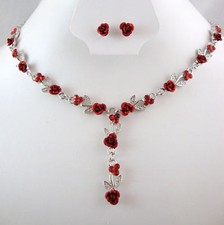 SILVER TONE METAL RED ROSE  &
