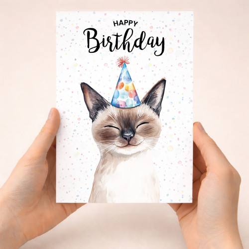 Siamese cat birthday card - card, for