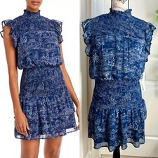 Aqua Smocked Mock Neck Dress