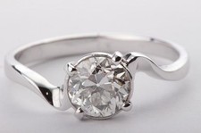 Brilliant diamond ring 1ct antique 14kt 585 white gold old cut solitaire.