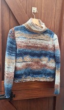 SHEIN Chunky Knit Roll Neck Jumper Size L EU 40/42 Blue/Brown Chenille Sweater