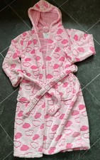 F&F Kids 10-11 YEARS fleece CLOUD HOODED DRESSING GOWN bath robe PINK vgc