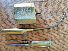 Antique Chinese China brass pipe, large. heavy with tools and attachments, 1920s