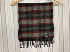 Daks London Gray Red Check Cashmere Fringe Scarf 138x29 cm