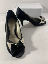 PHASE EIGHT Black Satin peep-toe court shoes. bow detail. Size UK4 EU37