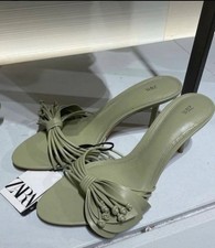 ZARA NEW SAGE GREEN FLOWER HEEL FLORAL SANDAL MULE SHOE UK 4