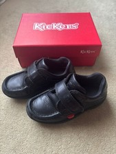 Kickers Boys Black School Shoes With Sticky Fasten Straps Size 10 Junior