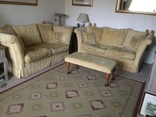 2 x fixed knole Victoria Welbeck sofas ‘butter’ and footstool for reupholstery 