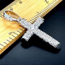 925 Sterling Silver Genuine Large Cross Pendant 25x40mm 6.30gr Diamond