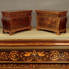Antique Pair of Italian Inlaid Rosewood Commodes c.1880