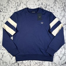 FRED PERRY Mens French Navy Blue Tipped Sleeve Sweatshirt SIZE LARGE BNWT M5544