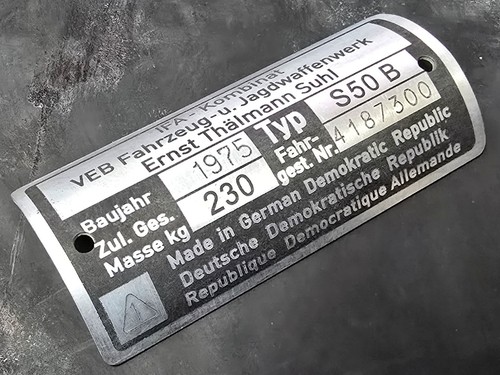 Nameplate simson s50 1974 - simson, 1974/1975