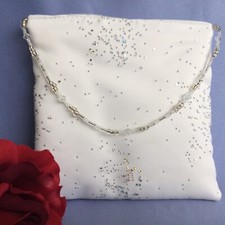 PALE IVORY GLITZY SATIN LINED SQUARE BAG BRIDAL BRIDESMAID FLOWER GIRL  WEDDING