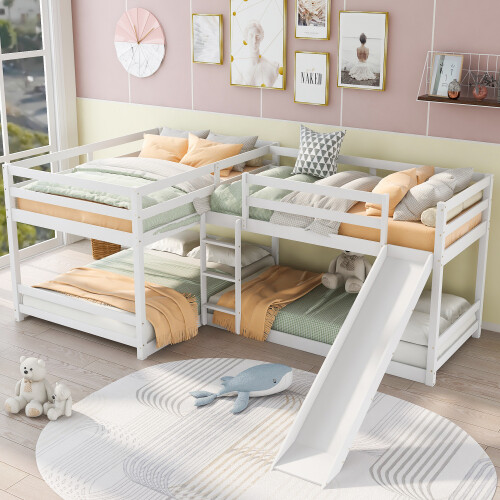 Shaped loft bunk bed with - l,