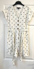 Primark Ladies White Short Polka Dot Jumpsuit Linen Mix Size 6-8