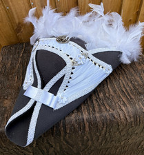 Unisex Grey Tricorn Pirate Hat Renaissance Feathers Corset top & sides 57cm (10)