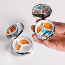 Pill Container Pill Box Tablet Holder Medicine Metal Case Round UK