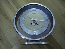 Seiko Watch Moon Phase Quartz Table Clock Rare Working Gold WORKING / FREE SHIP