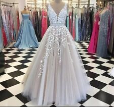 UK Plus Size White/Ivory/champagne Lace A-line V- Back Wedding Dress Size 6-22