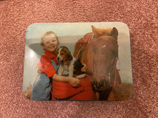 Vintage Blue Bird Confectionary Sweet Tin GIRL WITH PUPPY & PONY  Retro RARE