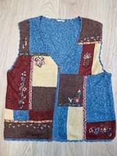 Vintage Kobi City Blues Boho Patchwork Knitted Waistcoat - Size L (14-16)