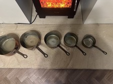 Vintage French  Kitchen Set 5 Copper Cooking Pans With Iron Handles 