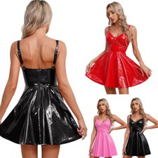 UK Women Leather Pleated Dress