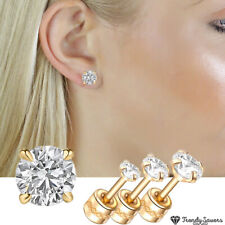 14K Yellow Gold Screwback Earrings Round Cubic Zirconia Studs For Women Men Girl