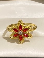 New Yellow gold ring with  red