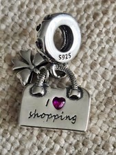 'I Love Shopping' Handbag Charm Sterling Silver 925 + FREE BRACELET. UK