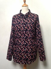Nice Things shirt blouse 14 dark blue, beige, red pattern 100% cotton