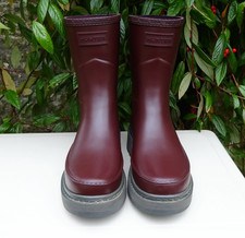 Hunter Refined Short Stitch Size 4 Ankle Wellington Boots Burgundy Wellies