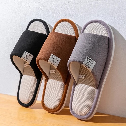 Linen open toe slippers - open,