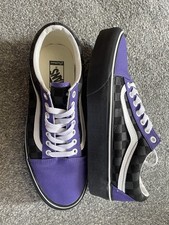 Custom vans - Purple With Black On Black Checkerboard Design, Size UK 8.5 / 42.5