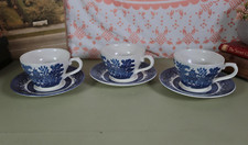 Vintage Churchill Willow Design Cups And Saucers Set Of 3
