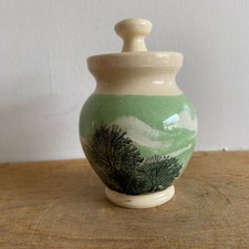 2006 Boscastle Lidded Pot Green Forest Design - ?Roger Irving - 10.5cm - Crazed